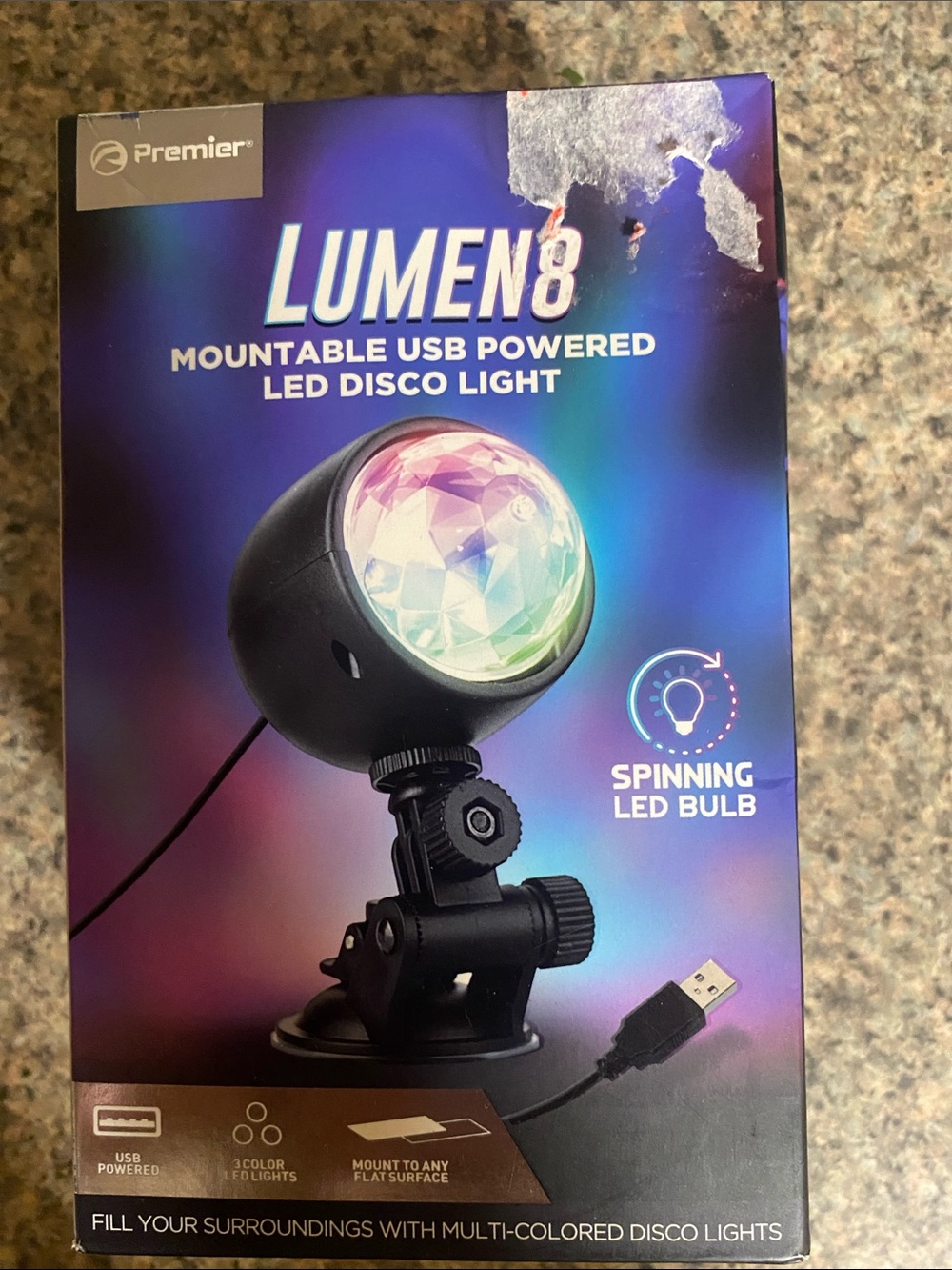 Premier Lumen8 USB-Powered LED Disco Light - Black with Multi-Colored LED